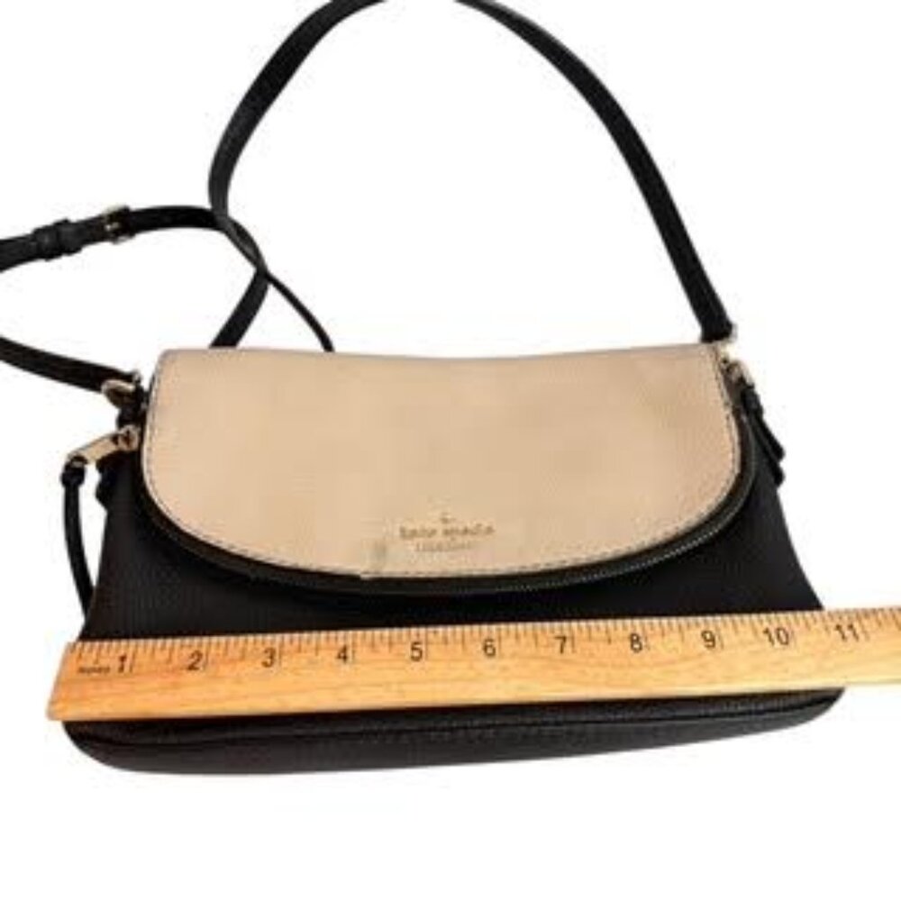 Kate Spade Black & Cream Pebbled Leather Shoulder Bag Crossbody Adjustable Strap - Picture 8 of 13
